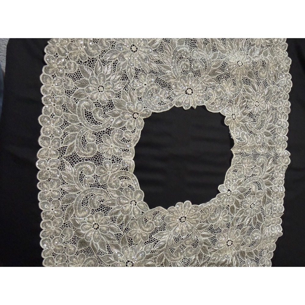 Vtg Sequin Floral Lace Capelet Collar Yoke Applique White Bridal Wedding Trim - Picture 5 of 6